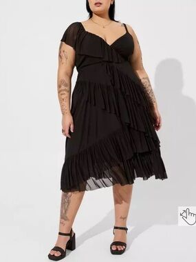 NEW NWT TORRID Black Midi Mesh Ruffle Surplice Dress Asymmetrical Skate Size 2X